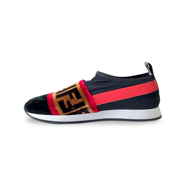 Fendi Tri-Color Stretch Nylon, Mesh, and Zucca Print Velvet Runaway Slip-On Sneakers - Image 5