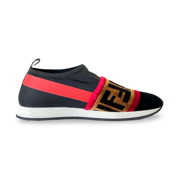 Fendi Tri-Color Stretch Nylon, Mesh, and Zucca Print Velvet Runaway Slip-On Sneakers - Image 6