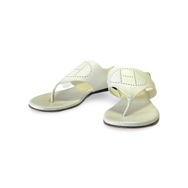 Hermès White Leather Kola Slingback Flat Slides, Size 37.5