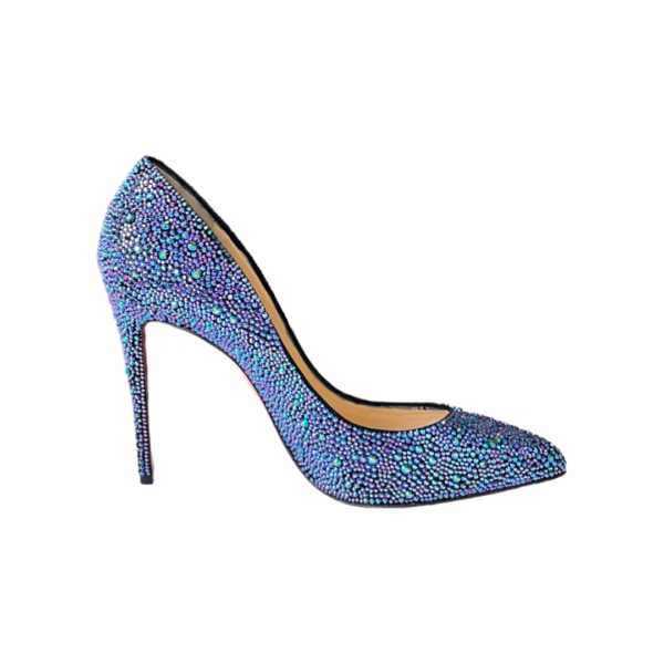 Christian Louboutin Metallic Blue Crystal Embellished Suede Pigalle Follies Pumps, Size 38.5 - Image 7