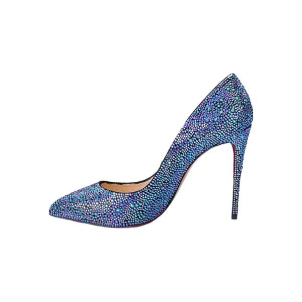 Christian Louboutin Metallic Blue Crystal Embellished Suede Pigalle Follies Pumps, Size 38.5 - Image 6