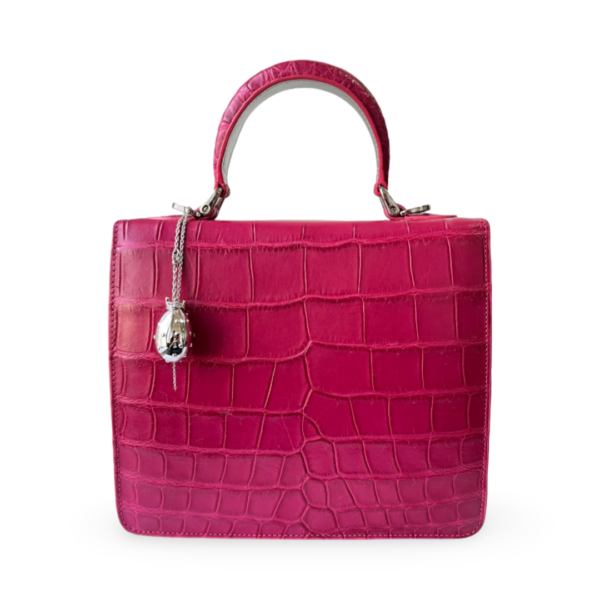 S'uvimol Crocodile F Square Top Handle Bag - Pink with Silver Interior