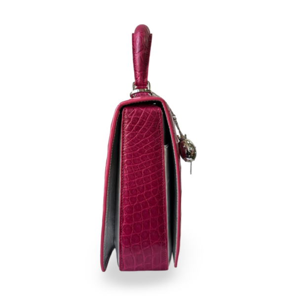 S'uvimol Crocodile F Square Top Handle Bag - Pink with Silver Interior - Image 4