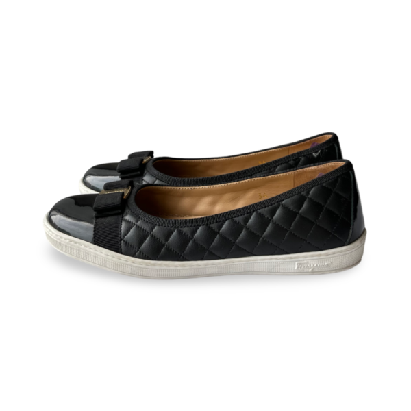 Salvatore Ferragamo Black Quilted Leather Varina Bow Ballet Flats Size 34 - Image 3