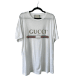 Pre-Loved Gucci White Logo Printed Cotton Distressed T-Shirt - Size S
