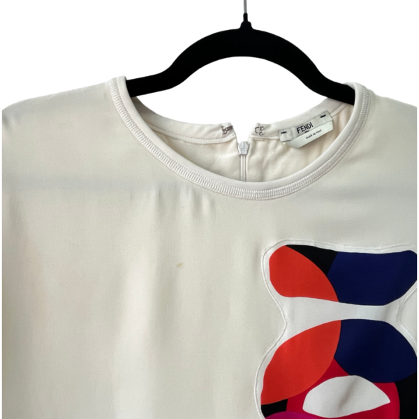 Pre-Loved Fendi White Appliqué Logo Silk Top - Size 48 - Image 2