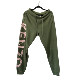 Pre-Loved Kenzo Dark Green Logo Print Jersey Jogging Pants - Size S