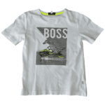 Pre-Loved Boss Boys White Cotton Zebra Print T-Shirt & Gray Shorts – Size 6 (114 cm)