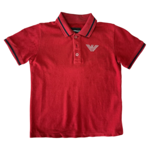 Pre-Loved Emporio Armani Boys' Red Polo Shirt & Gray Shorts Set 4A