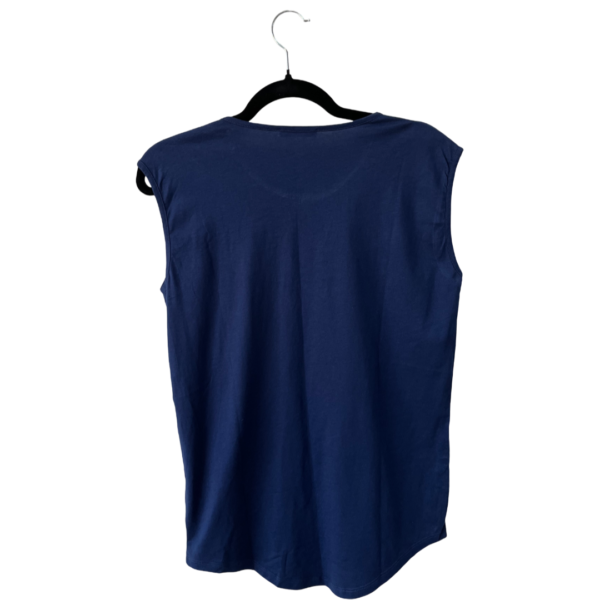 Pre-Loved Balmain Navy Silver Foil Logo Military Button Shoulder Tank Top – Size S - Image 2