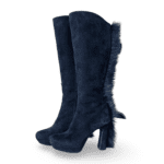 Saint Laurent Black Suede Fur Trim Palais Mohawk Leather Knee-High Heeled Boots - Size 38