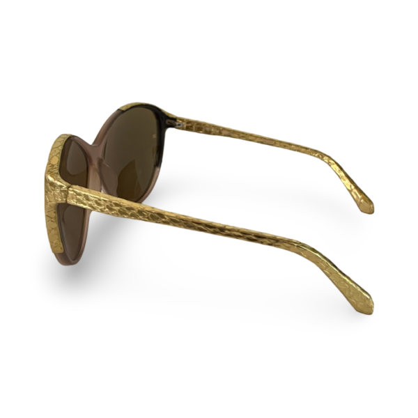 Linda Farrow Gold/Beige Snakeskin Embossed Round Glasses - Image 3