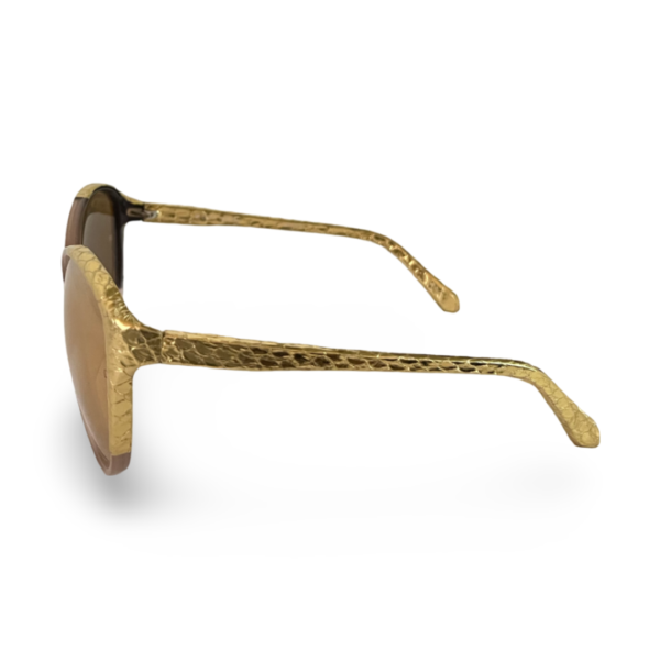 Linda Farrow Gold/Beige Snakeskin Embossed Round Glasses - Image 2