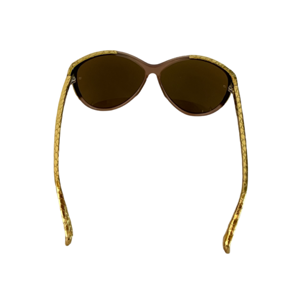 Linda Farrow Gold/Beige Snakeskin Embossed Round Glasses - Image 6