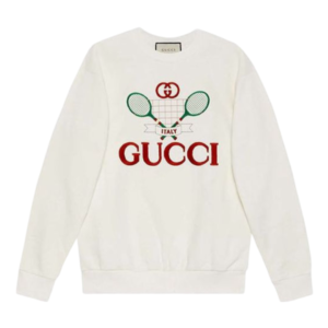 Gucci Cotton Embroidered Tennis Racket Print Sweatshirt for Ivory - Size 10