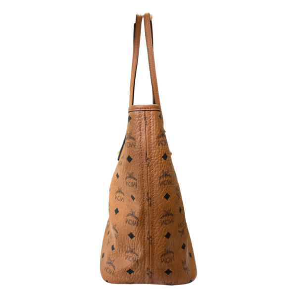 MCM Anya Cognac Monogram Medium Top-Zip Shopper Bag Tote with Zipper Clutch - Image 3