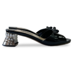 Miu Miu Black Patent Leather Bow Crystal Embellished Open Toe Sandals Size 37 - Image 4
