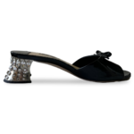 Miu Miu Black Patent Leather Bow Crystal Embellished Open Toe Sandals Size 37 - Image 6