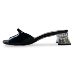 Miu Miu Black Patent Leather Bow Crystal Embellished Open Toe Sandals Size 37 - Image 5