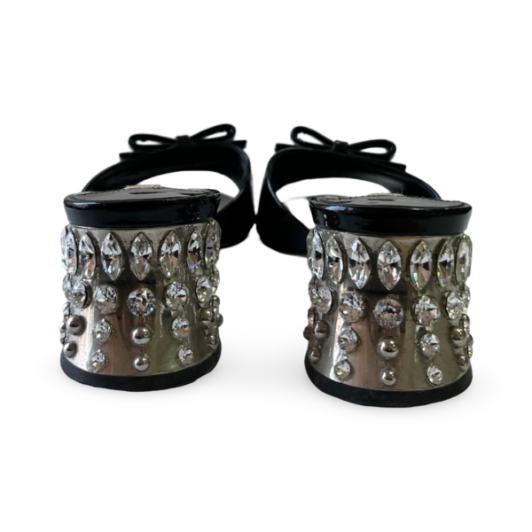 Miu Miu Black Patent Leather Bow Crystal Embellished Open Toe Sandals Size 37 - Image 10