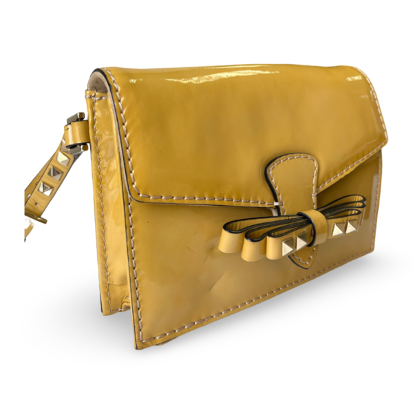 Valentino Garavani Rockstud Patent Leather Clutch Bag Camel Beige - Image 2
