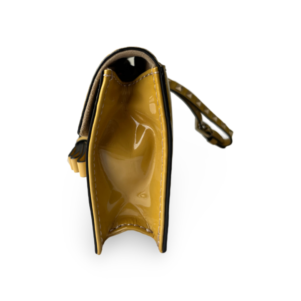 Valentino Garavani Rockstud Patent Leather Clutch Bag Camel Beige - Image 3