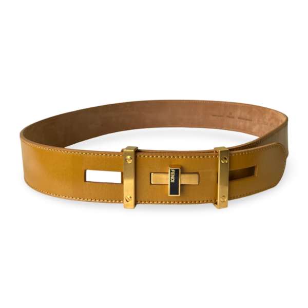 Fendi Mustard Cut Out Leather Belt 90cm