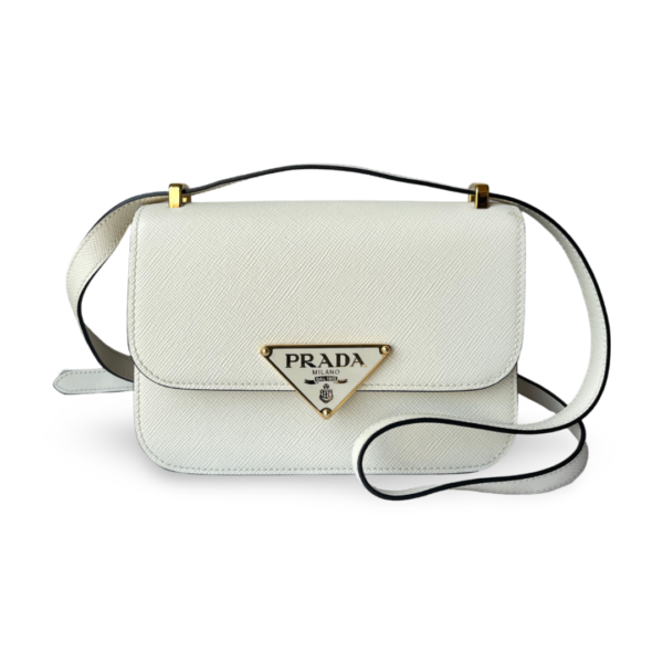 Prada Saffiano Cuir Triangle Emblème Flap Shoulder Bag White - Image 2