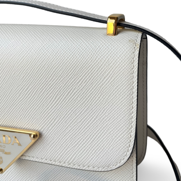 Prada Saffiano Cuir Triangle Emblème Flap Shoulder Bag White - Image 6