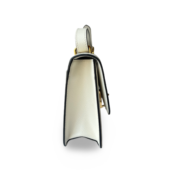 Prada Saffiano Cuir Triangle Emblème Flap Shoulder Bag White - Image 4