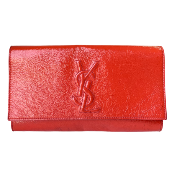 Yves Saint Laurent Orange Textured Patent Leather Belle De Jour Flap Clutch