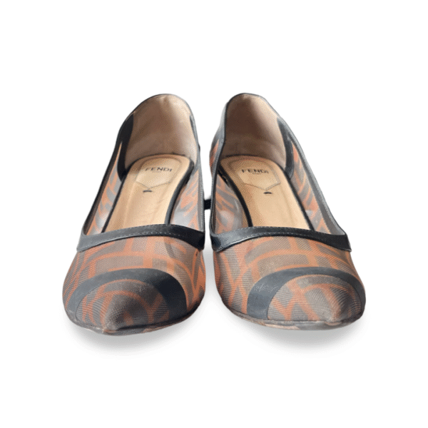 Fendi Brown/Black Zucca Mesh Colibri Pointed Toe Pumps Size 38.5 - Image 2
