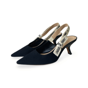 Dior Black Technical Canvas J'Adior Slingback Pumps Size 38.5