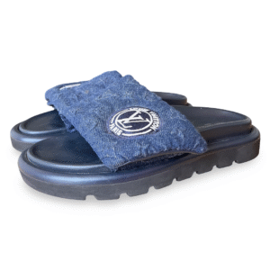Louis Vuitton Navy Blue Monogram Denim Pool Pillow Velcro Flat Mule (TC0232) Size 38