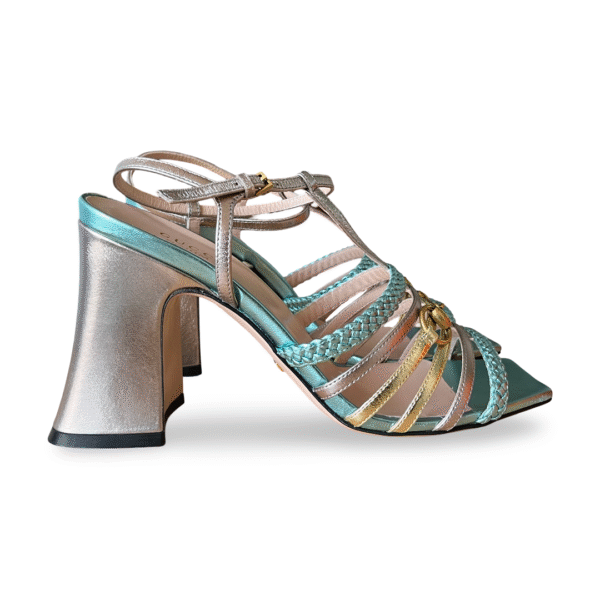 Gucci Ketty Metallic Silk Nappa Leather Sandals Size 38 - Image 3