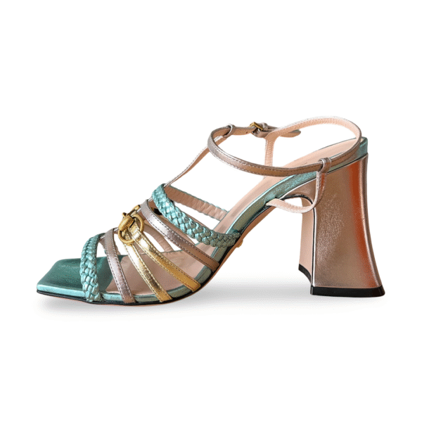 Gucci Ketty Metallic Silk Nappa Leather Sandals Size 38 - Image 4