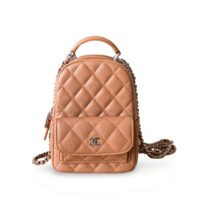 Brown Quilted Caviar Mini Backpack with Silver Hardware