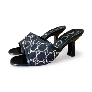 Gucci Black GG Crystal Embellished Mesh Slide 75 Sandals Size 38