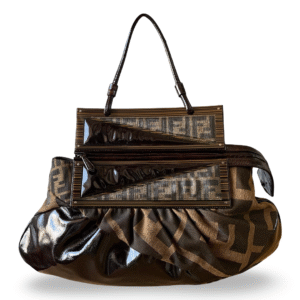 Fendi Zucca Canvas & Tobacco Patent Leather To You Top Handle Bag