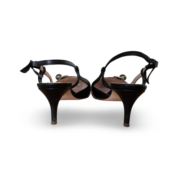 Fendi Vitello FF Embossed Pearland Décolleté Aperta Slingback Pumps – Black/Tobacco Moro (Size 40) - Image 7