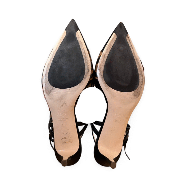 Fendi Vitello FF Embossed Pearland Décolleté Aperta Slingback Pumps – Black/Tobacco Moro (Size 40) - Image 6