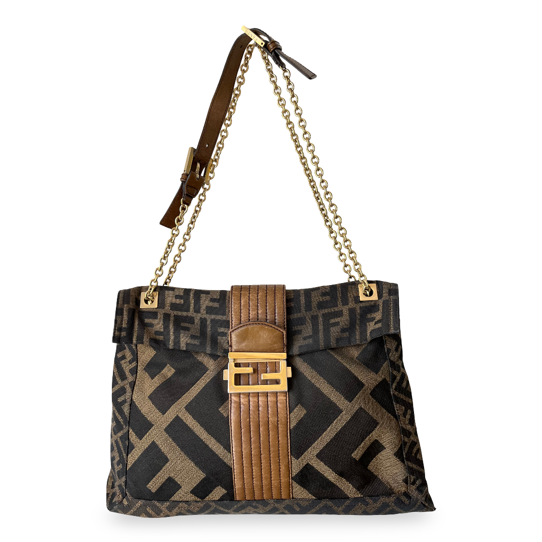 IMG_4607 Fendi Maxi Baguette Shoulder Bag – Zucca Canvas & Tobacco Brown Leather - Image 1