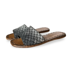 Bottega Veneta Metallic Grey/Silver Intrecciato Fabric Slide Flats – Size 36