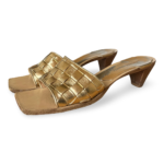 Bottega Veneta Metallic Gold Intrecciato Leather Stretch Square Toe Slide Sandals – Size 38 