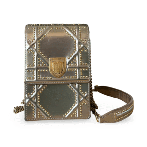 Christian Dior Champagne Glossy Leather Diorama Studded Vertical Chain Clutch