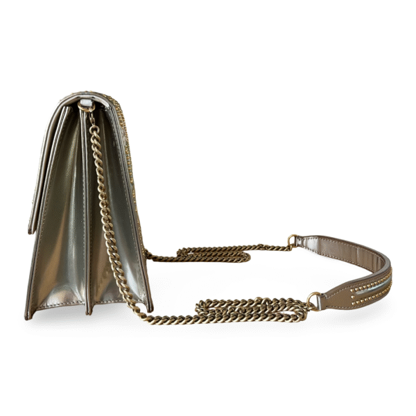 Christian Dior Champagne Glossy Leather Diorama Studded Vertical Chain Clutch - Image 3