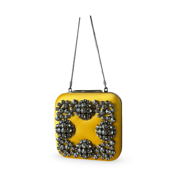 Manolo Blahnik Hangi Yellow Satin Strass Clutch - Image 3