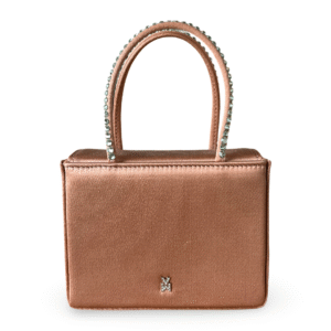 Amina Muaddi Mini Superamini Gilda Satin Nude Bag with Chrysolite Crystals