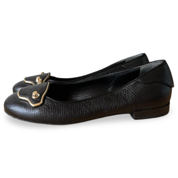 Balenciaga Black Leather Embellished Ballerina Flats – Size 36.5 - Image 2