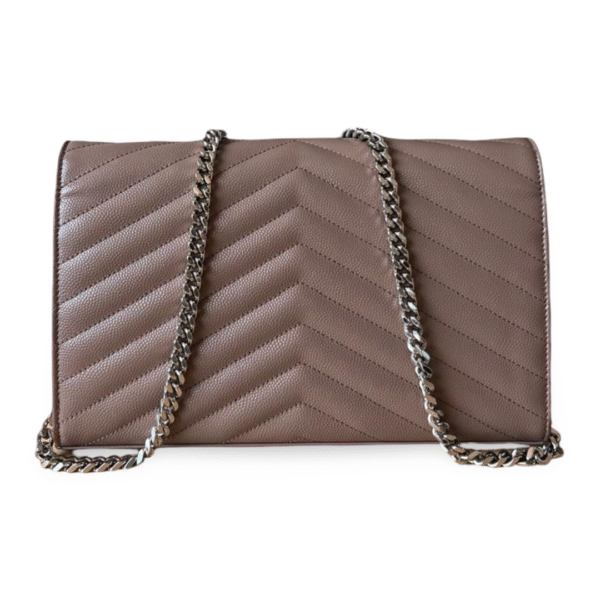 Saint Laurent Grain De Poudre Matelassé Chevron Monogram Chain Wallet – FARD (Silver Hardware) - Image 2